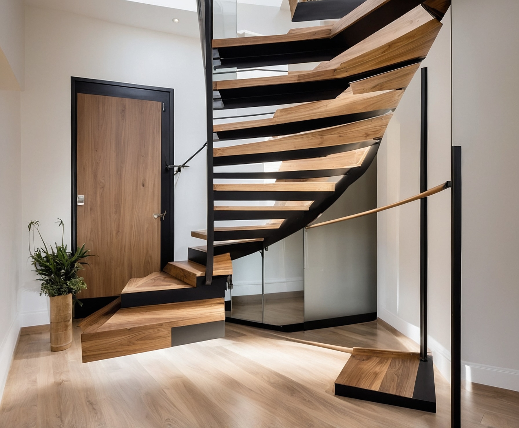 Escalera de madera y metal artística