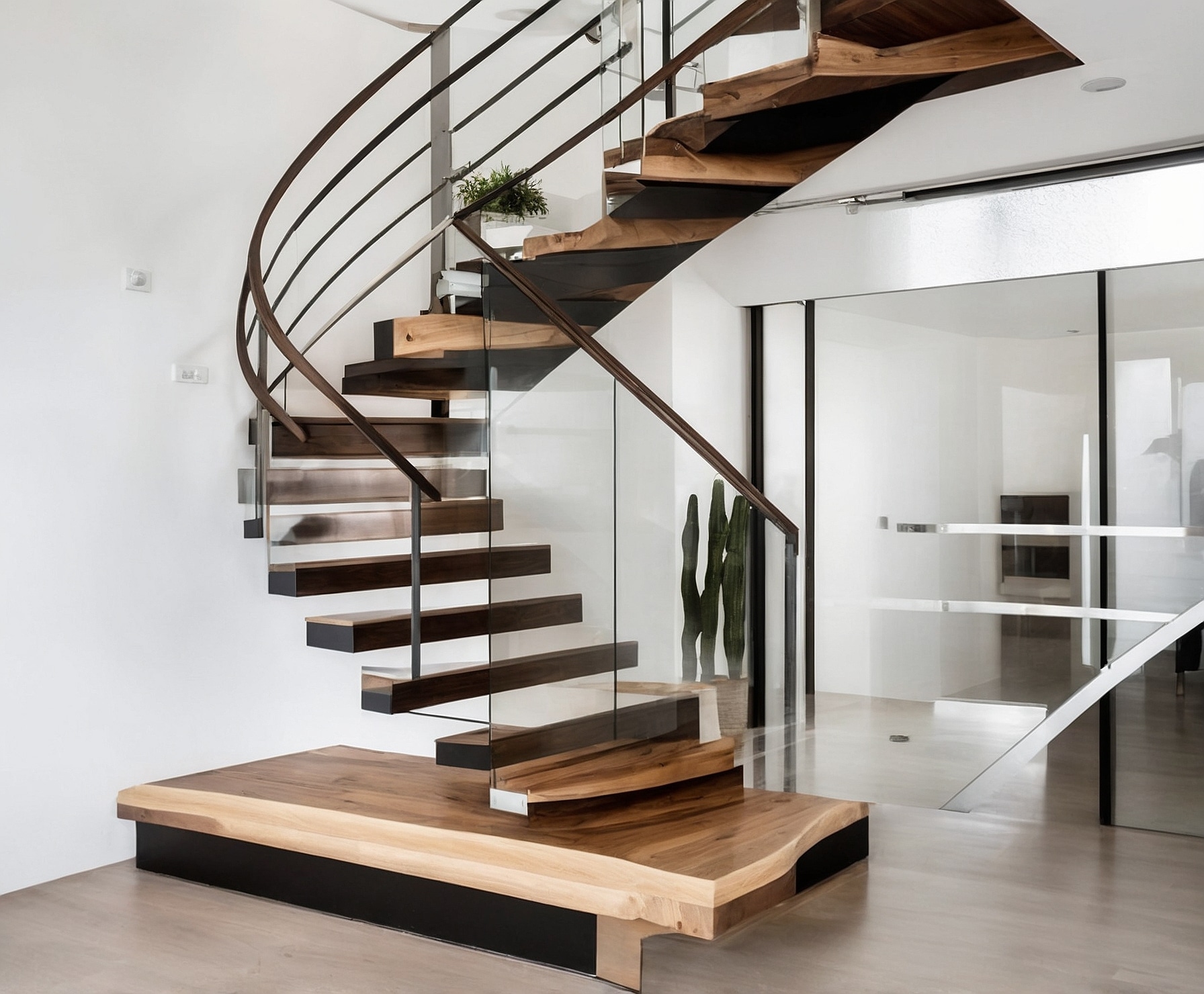 Escalera de diseño en madera y metal elegante.